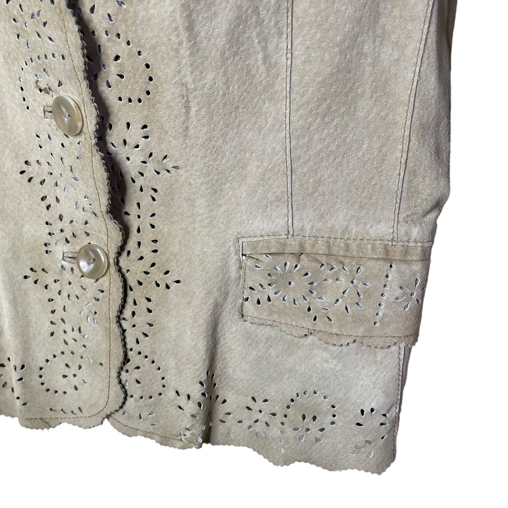 Coldwater Creek Suede Jacket Women’s PL Petite Large Tan Leather Boho Stitching - Picture 8 of 11